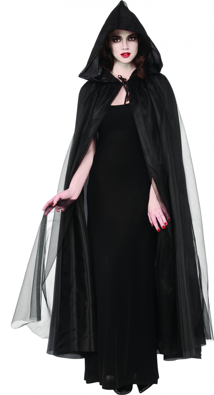 Hooded Black Cape with Tulle - Screamers Costumes