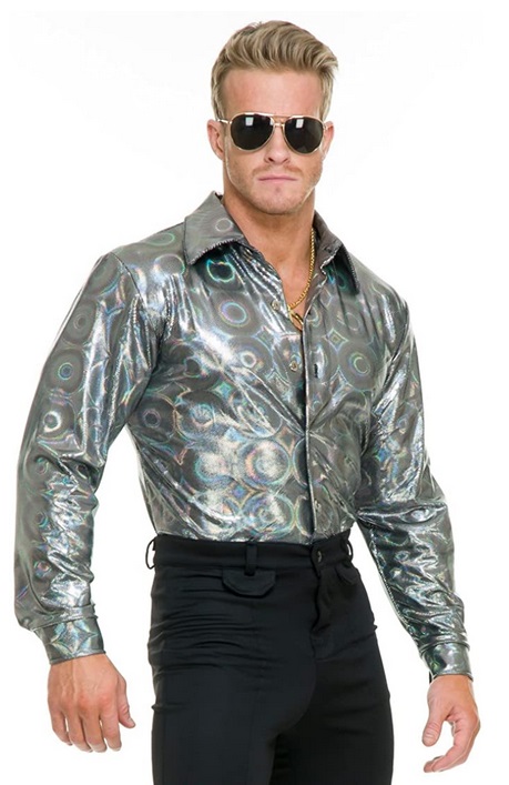 Silver Hologram Men's Disco Shirt - Screamers Costumes