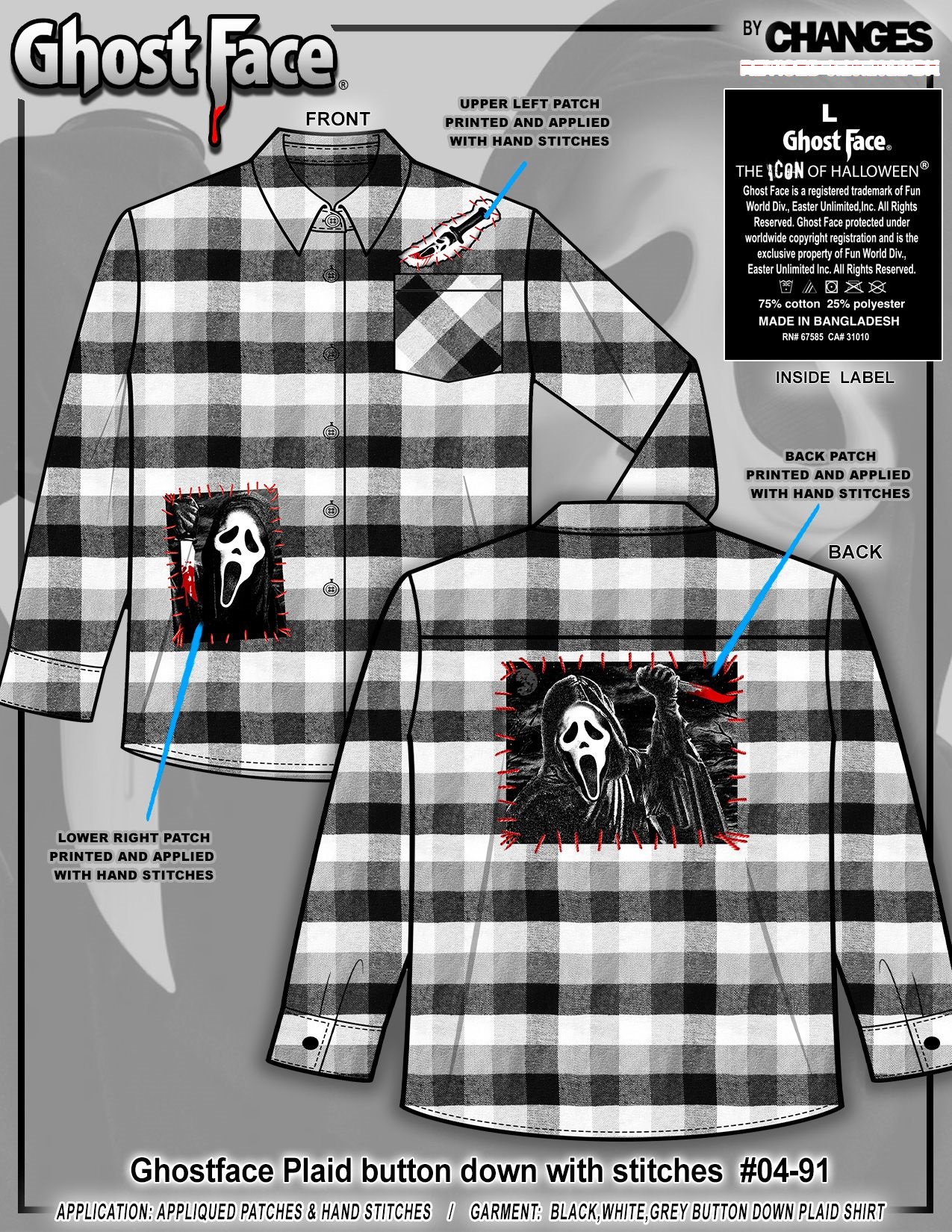 Ghostface Flannel Shirt with Patches Adult Size